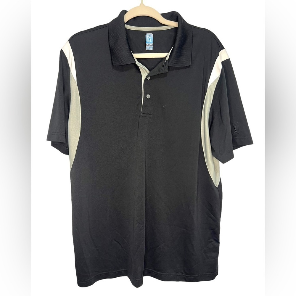 PGA Tour Men’s Golf Polo Shirt Top Short Sleeve Black White Grey Size XL